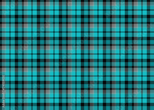 Turquoise and black tartan plaid seamless fabric texture
