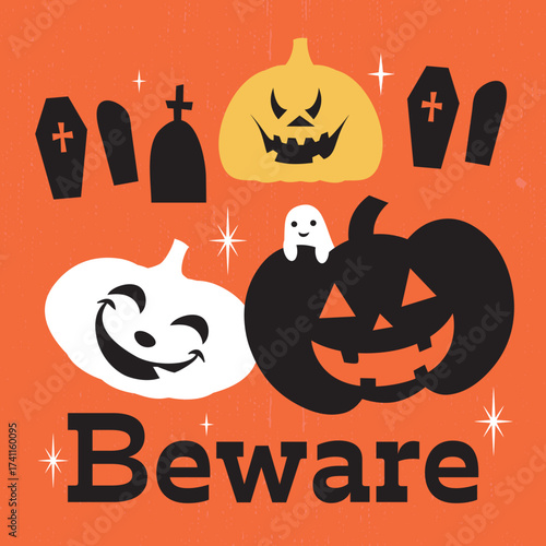 Beware Vector illustration. Halloween Vector Typography For T Shirts, Embroidery, Posters, Banners, Cards, Party Decor, Balloons