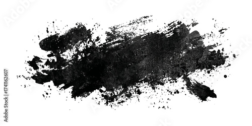 Abstract black ink splash and splatter with dynamic motion isolated on white background