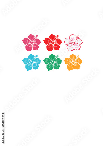 Colorful Hibiscus Flower Set Vibrant Tropical Floral Design Elements