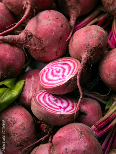 Photography Organic colored golden beets at Torvehallerne market in Copenhagen, Denmark