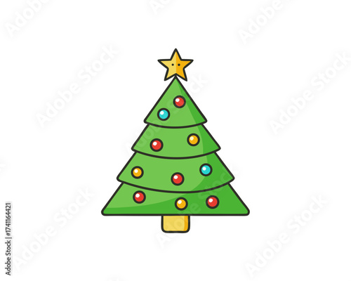 Christmas Tree Icon, festive holiday symbol, isolated vector on white background