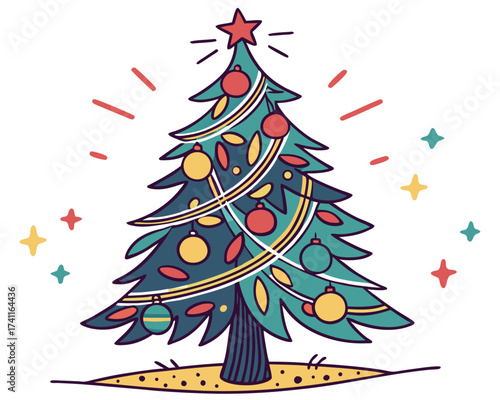 Christmas Tree Icon, festive holiday symbol, isolated vector on white background