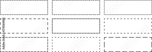 Rectangle Dashed line frame. Dotted dashed outline frames collection. Rectangle borders  frame dash line