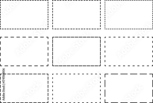 Rectangle Dashed line frame. Dotted dashed outline frames collection. Rectangle borders  frame dash line