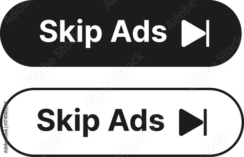 skip ads button icon set. Bold and line style skip ad