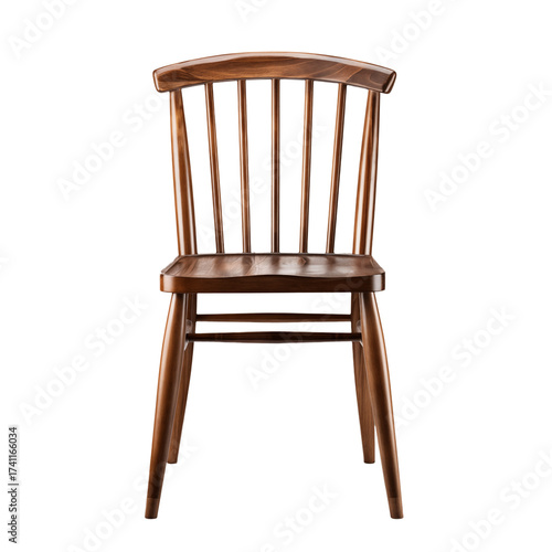 Contemporary Wooden Dining Chair – Slatted Back, Isolated Transparent Background