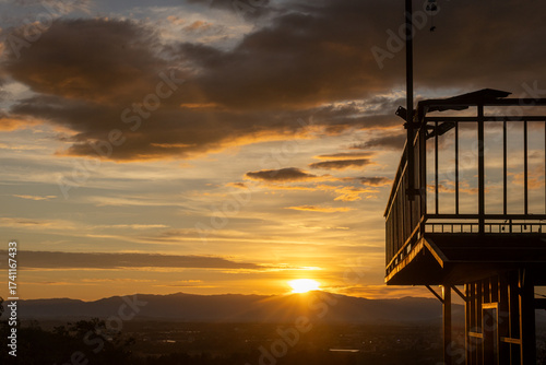 Golden light silhouette background in the evening