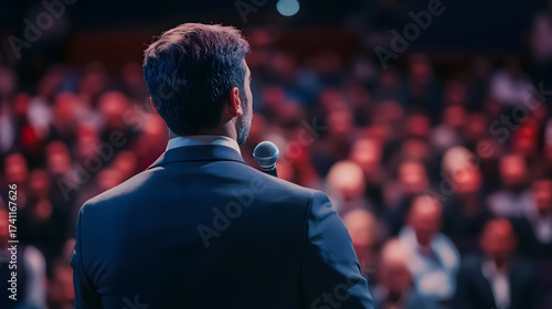 Wallpaper Mural A speaker gives a talk in a conference hall during a business event, as an unrecognizable audience listens in the background, representing the business and entrepreneurship sector. Torontodigital.ca