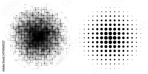 Halftone circle dotted frame circularly distributed set. Abstract dots logo emblem design element.
