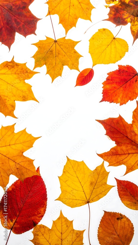 Fototapeta premium Autumn leaves frame on white