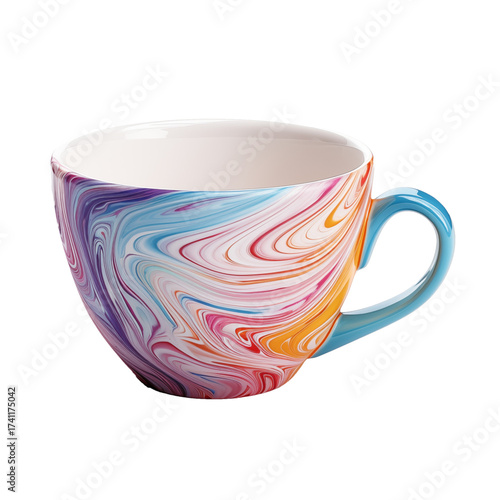 Colorful Swirl Ceramic Cup – Artistic Mug, Isolated Transparent Background