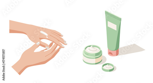 Skin care routine with cream and lotion in minimalist design