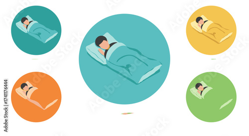 Colorful sleeping child icons in circular design for relaxation themes