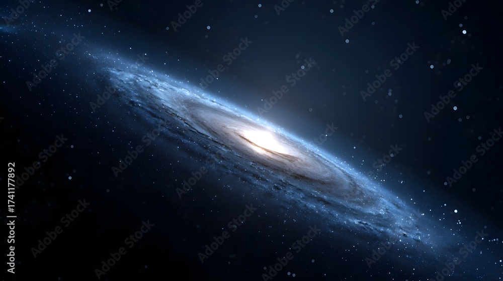 Fototapeta premium A breathtaking view of a distant spiral galaxy, its luminous arms stretching across the infinite expanse of the cosmos, surrounded by a sea of twinkling stars.