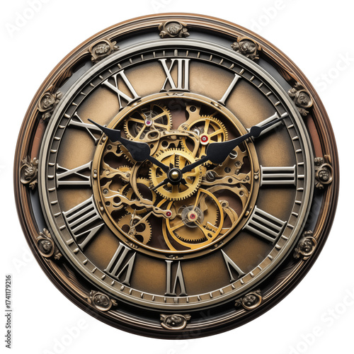 Baroque Astronomical Clock – Ornate Golden Detailing, Isolated Transparent Background