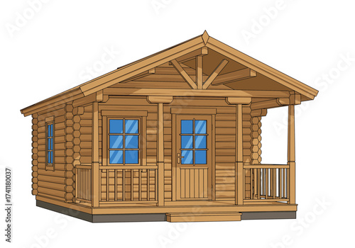 A charming rustic log cabin with a welcoming porch and spacious windows.