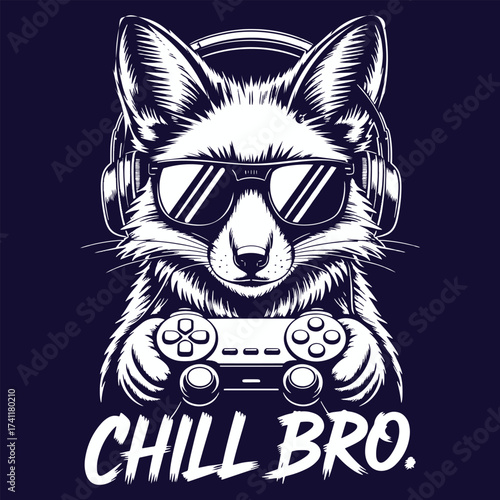 Chill Bro Gaming Fox Vector T-Shirt Design - Cool Gamer Animal Graphic