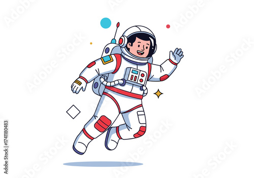 An astronaut in a white suit floats joyfully in outer space.