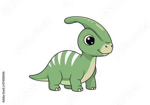 A cute green dinosaur with a crest on its head.