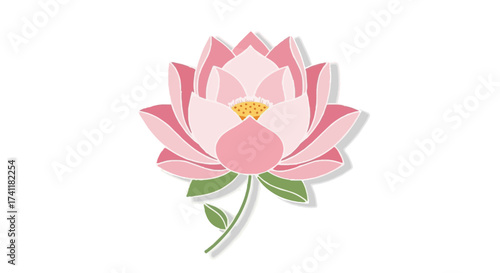 Elegant pink lotus flower illustration, a sacred symbol for Hindu festivals like Diwali, representing purity, beauty, and spiritual enlightenment, vector graphic design element.