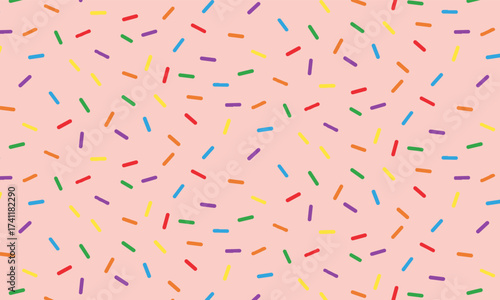 A delightful and whimsical background featuring a playful scattering of colorful sprinkles against a soft pink backdrop, creating a cheerful and festive atmosphere