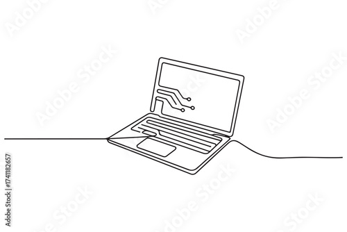 Laptop continuous one line drawing minimal computer outline illustration
