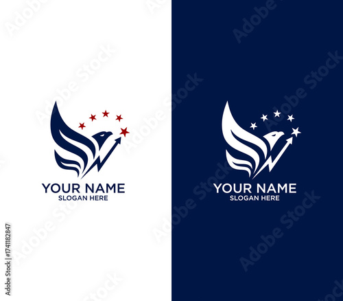Stylized Eagle Emblem with Wings, Arrows, and Stars