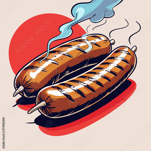 delicious grilled sausage vector illustration