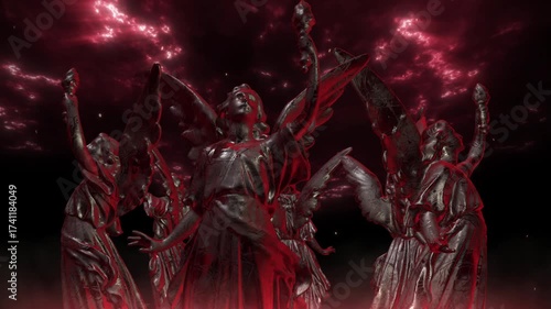 Dark Gothic Horror Angel Statue In Fiery Hell Storm vj loop