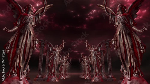 Bloody Angel Statue And Pillars Tunnel In Hell Temple vj loop