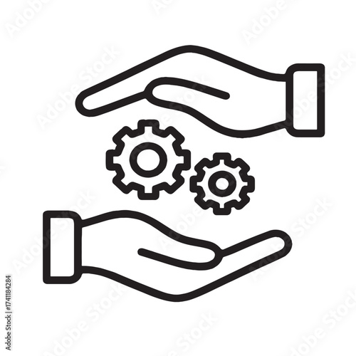 Hands holding gears icon representing teamwork and mechanical process