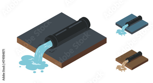 Isometric pipe water flow with color variations