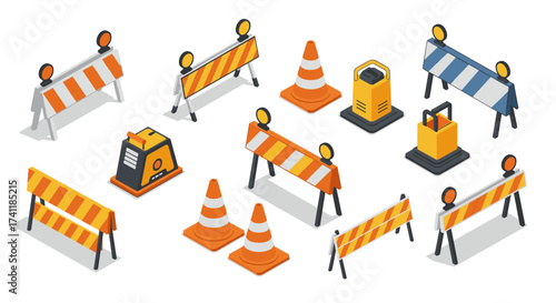 Isometric construction barriers and safety cones for traffic control