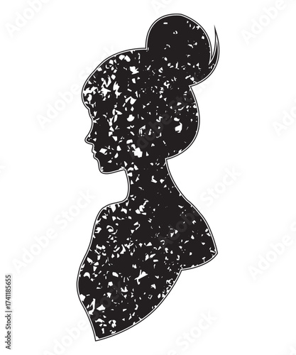 Grunge Textured Female Silhouette Portrait in Profile.