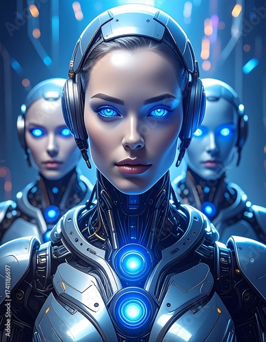 Futuristic female robot trio