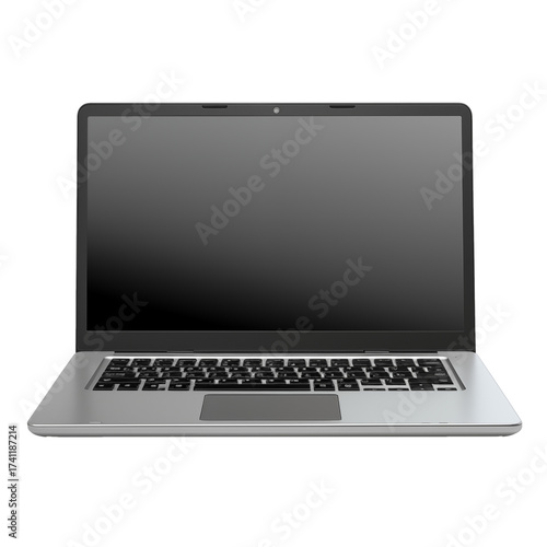 Modern Silver Laptop – Sleek Design with Black Keyboard, Isolated Transparent Background