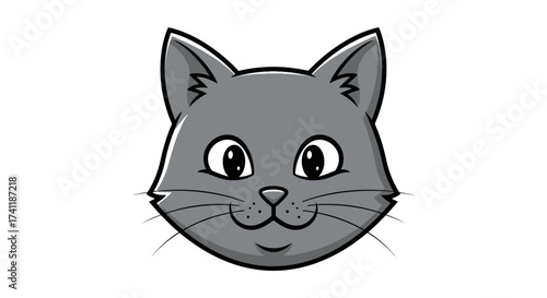 Cute Cartoon Gray Cat Face Isolated on White Background Graphic Illustration