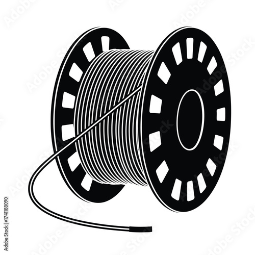Black and white illustration of a spool of wire