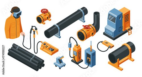 Isometric industrial welding equipment and tools set