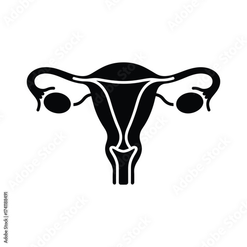 Stylized black silhouette of female reproductive system