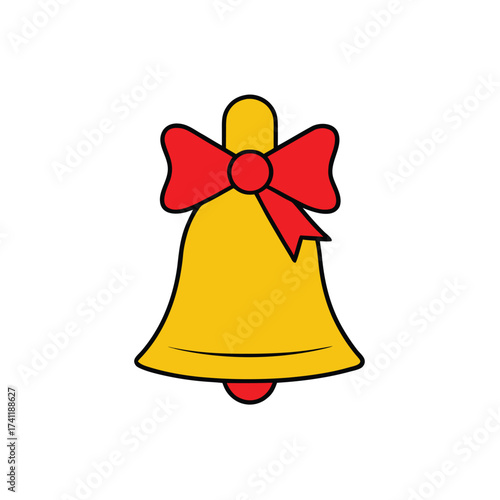 Vector art of festive golden bell with a red bow, a cheerful symbol of celebration and joy, perfect for holidaythemed designs and greetings