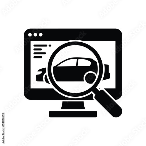 Car search online magnifying glass computer screen icon