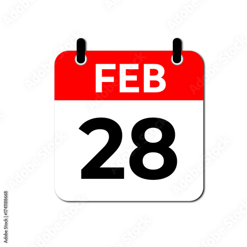 February 28 Day Calendar Vector Icon Perfect for planner, reminder, time management, schedule, office, business, and monthly event start design template