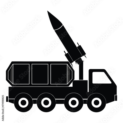 Illustration of a missile launcher truck, a powerful military vehicle designed to launch missiles with precision and force in modern warfare