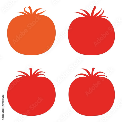 Four silhouette tomatoes vibrant red orange colors simple fruit graphics for healthy food designs silhouette