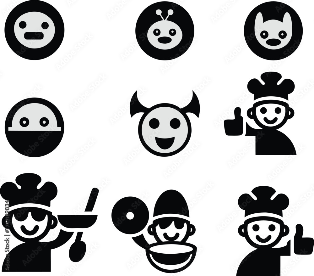 Obraz premium Funny Cartoon Faces and Animals Vector Set