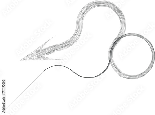 Curved arrow .Graffiti spiral line art design . Looped grungy arrow logo . Spray effect .Grunge curly arrow . Distressed element .Grunge swirly arrow vector. Spray paint curve direction design.