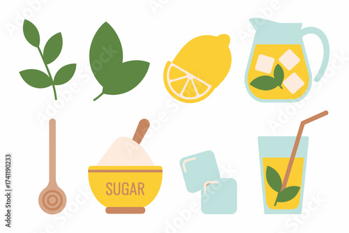 Refreshing Homemade Lemonade Illustration with Lemon Mint and Sugar for Summer Drink Preparation Concept and Design Elements
