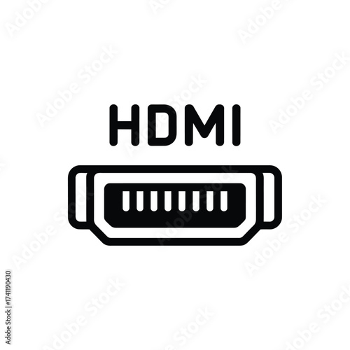 Simple line art icon of an hdmi port and text